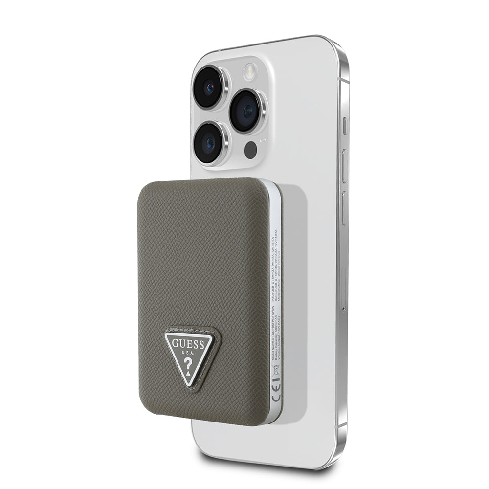 Guess Orijinal Lisanslı Dijital Led Göstergeli PU Deri Yüzey Üçgen Logolu Powerbank 5000mAh 15W