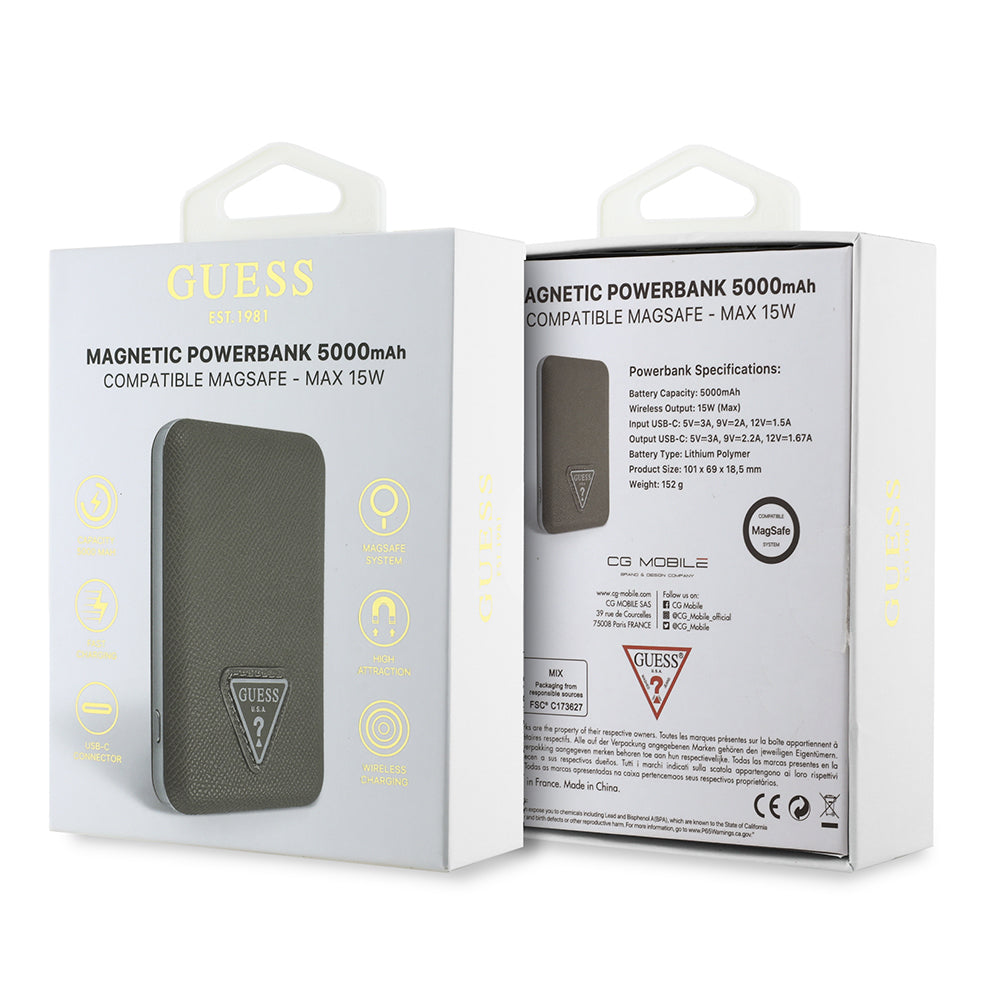 Guess Orijinal Lisanslı Dijital Led Göstergeli PU Deri Yüzey Üçgen Logolu Powerbank 5000mAh 15W