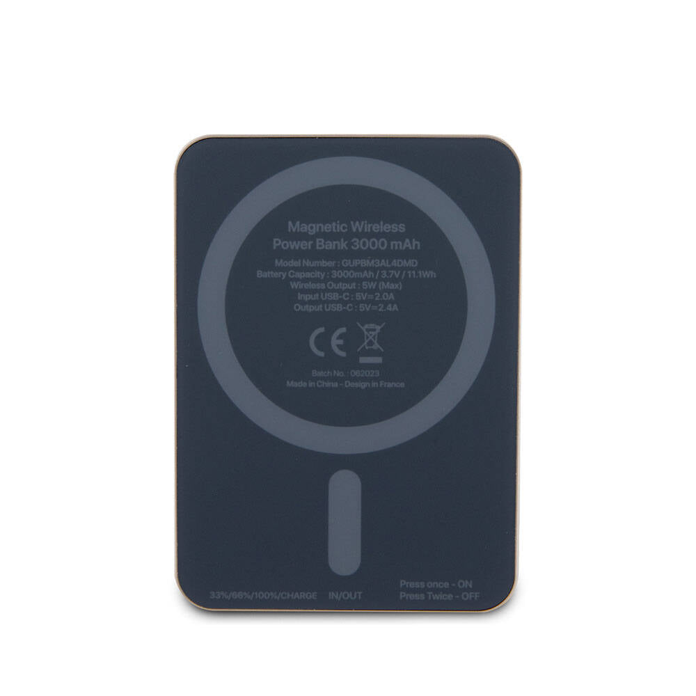 Guess Orijinal Lisanslı M-safe Şarj Özellikli Metal Yazı Logolu Powerbank 3000mAh 5W