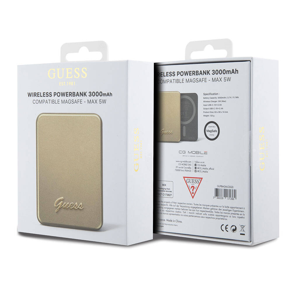 Guess Orijinal Lisanslı M-safe Şarj Özellikli Metal Yazı Logolu Powerbank 3000mAh 5W