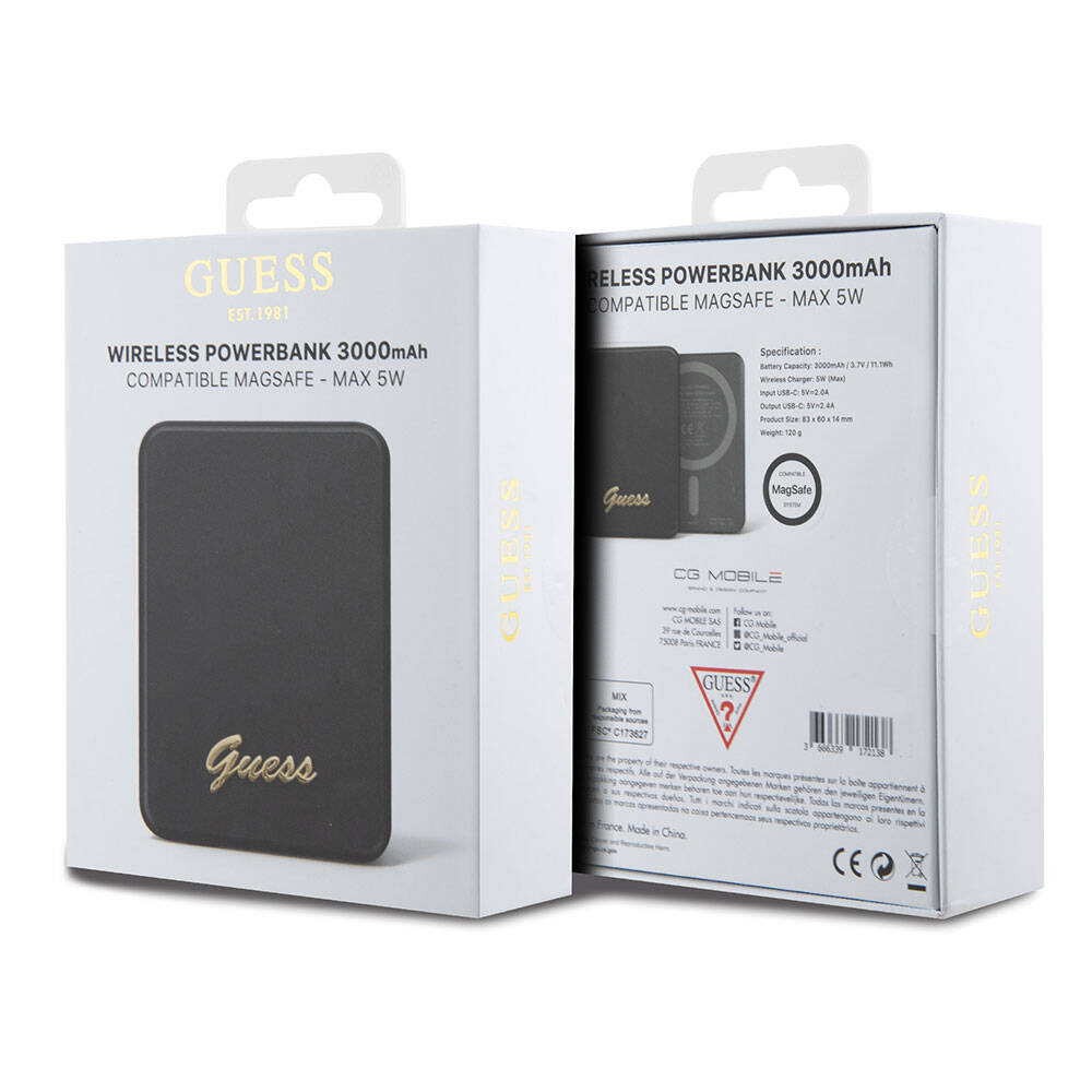 Guess Orijinal Lisanslı M-safe Şarj Özellikli Metal Yazı Logolu Powerbank 3000mAh 5W