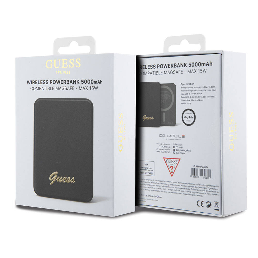 Guess Orijinal Lisanslı M-safe Şarj Özellikli Metal Yazı Logolu Powerbank 5000mAh 15W