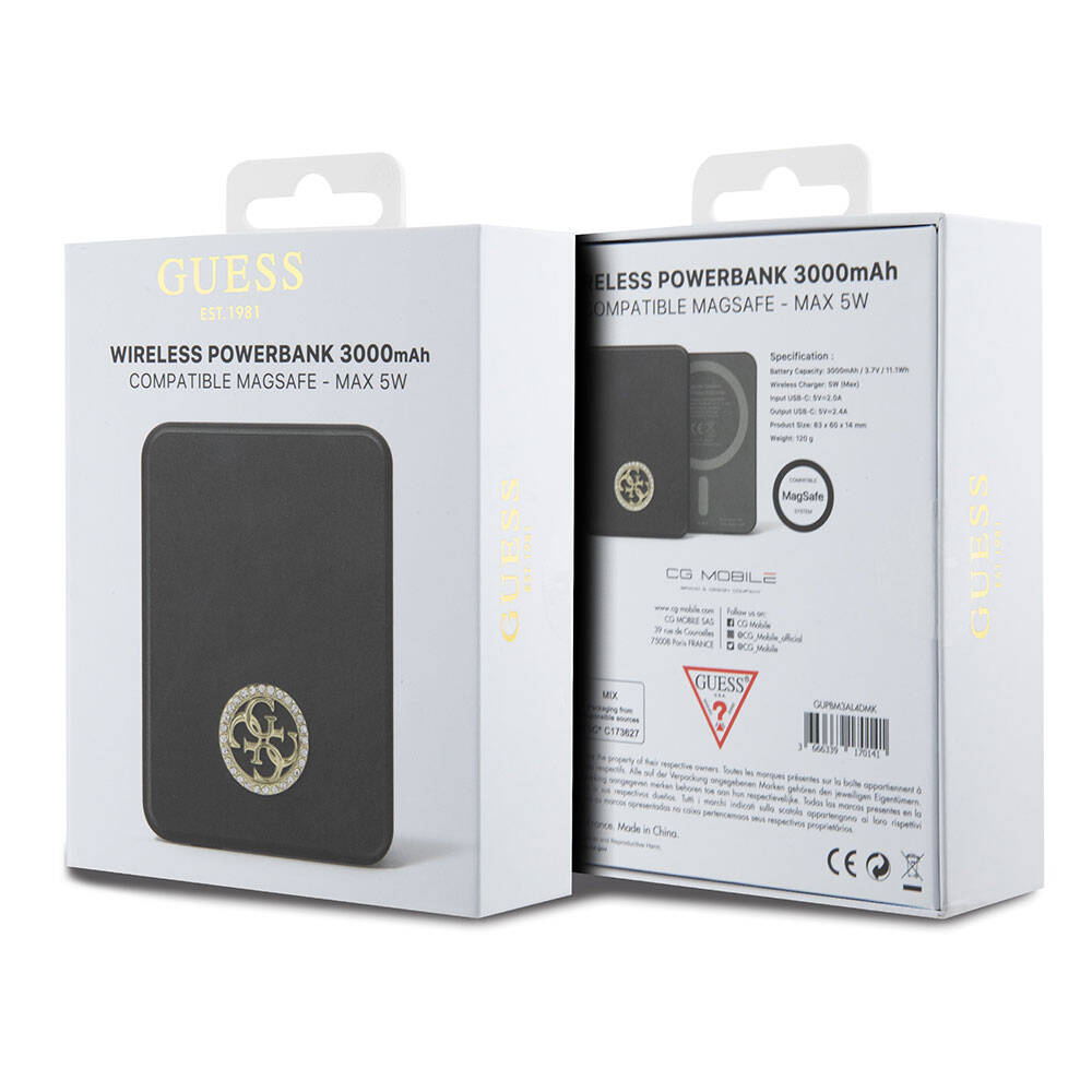 Guess Orijinal Lisanslı M-safe Şarj Özellikli Taşlı 4G Logolu Powerbank 3000mAh 5W