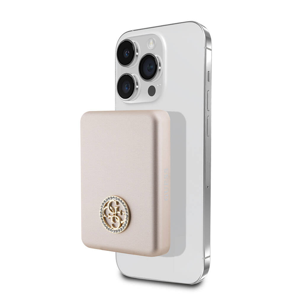 Guess Orijinal Lisanslı M-safe Şarj Özellikli Taşlı 4G Logolu Powerbank 5000mAh 15W
