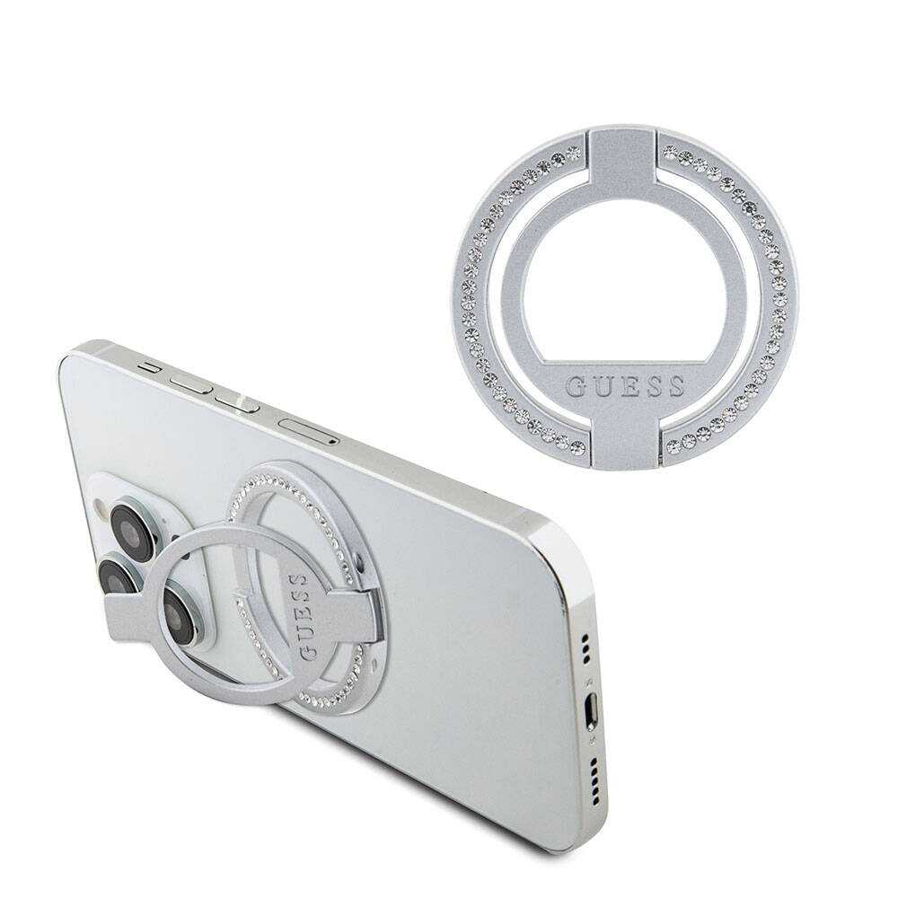 Guess Orijinal Lisanslı M-safe Şarj Özellikli Yazı Logolu Taşlı Yüzüklü Magnetik Stand