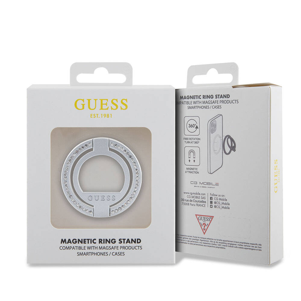 Guess Orijinal Lisanslı M-safe Şarj Özellikli Yazı Logolu Taşlı Yüzüklü Magnetik Stand