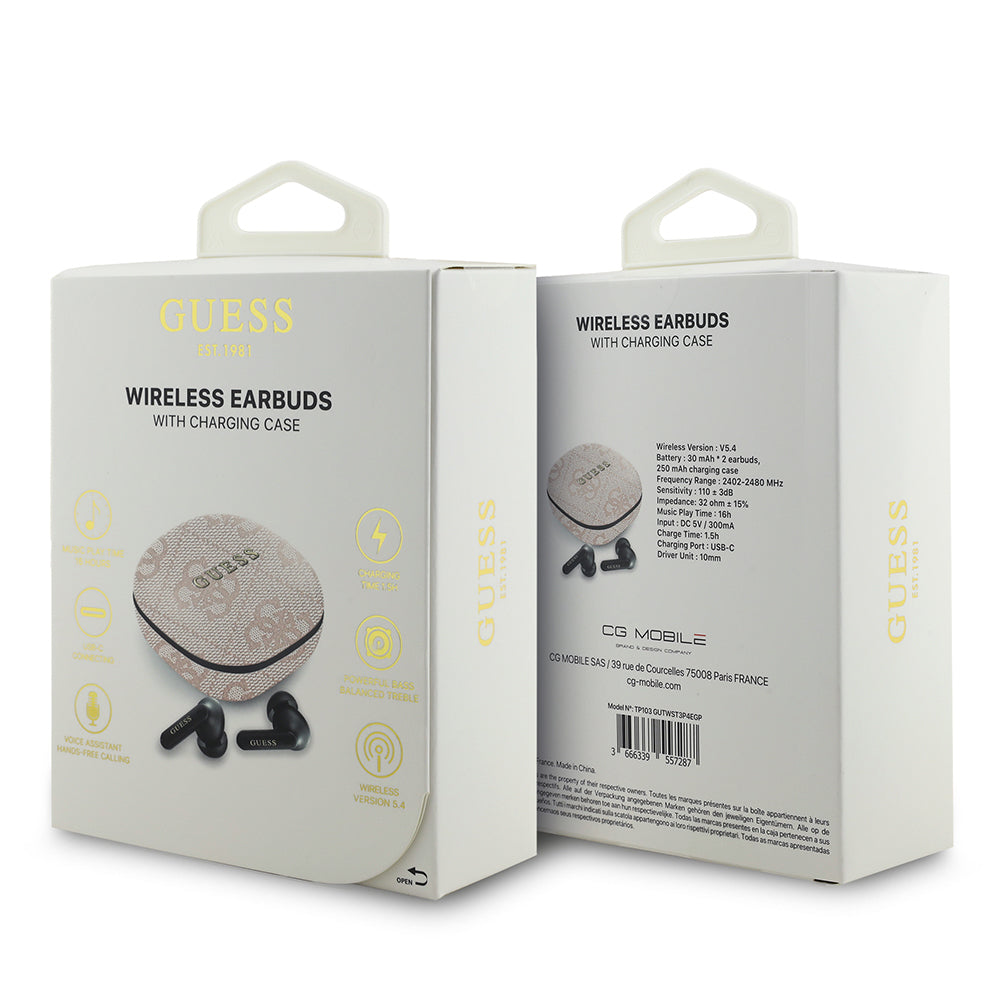 Guess Orijinal Lisanslı PU 4G Desenli Klasik Metal Yazı Logolu TWS Kulak İçi Bluetooth Kulaklık