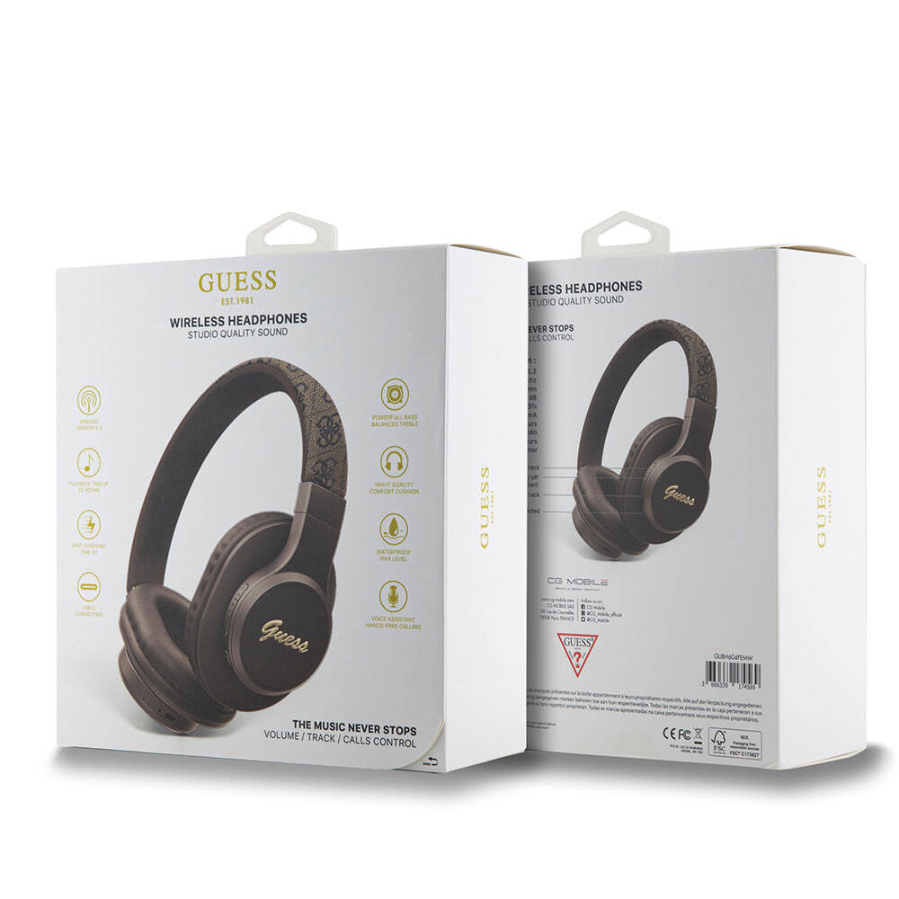 Guess Orijinal Lisanslı PU 4G Desenli Metal Yazı Logolu Tone On Tone Kulak Üstü Bluetooth Kulaklık