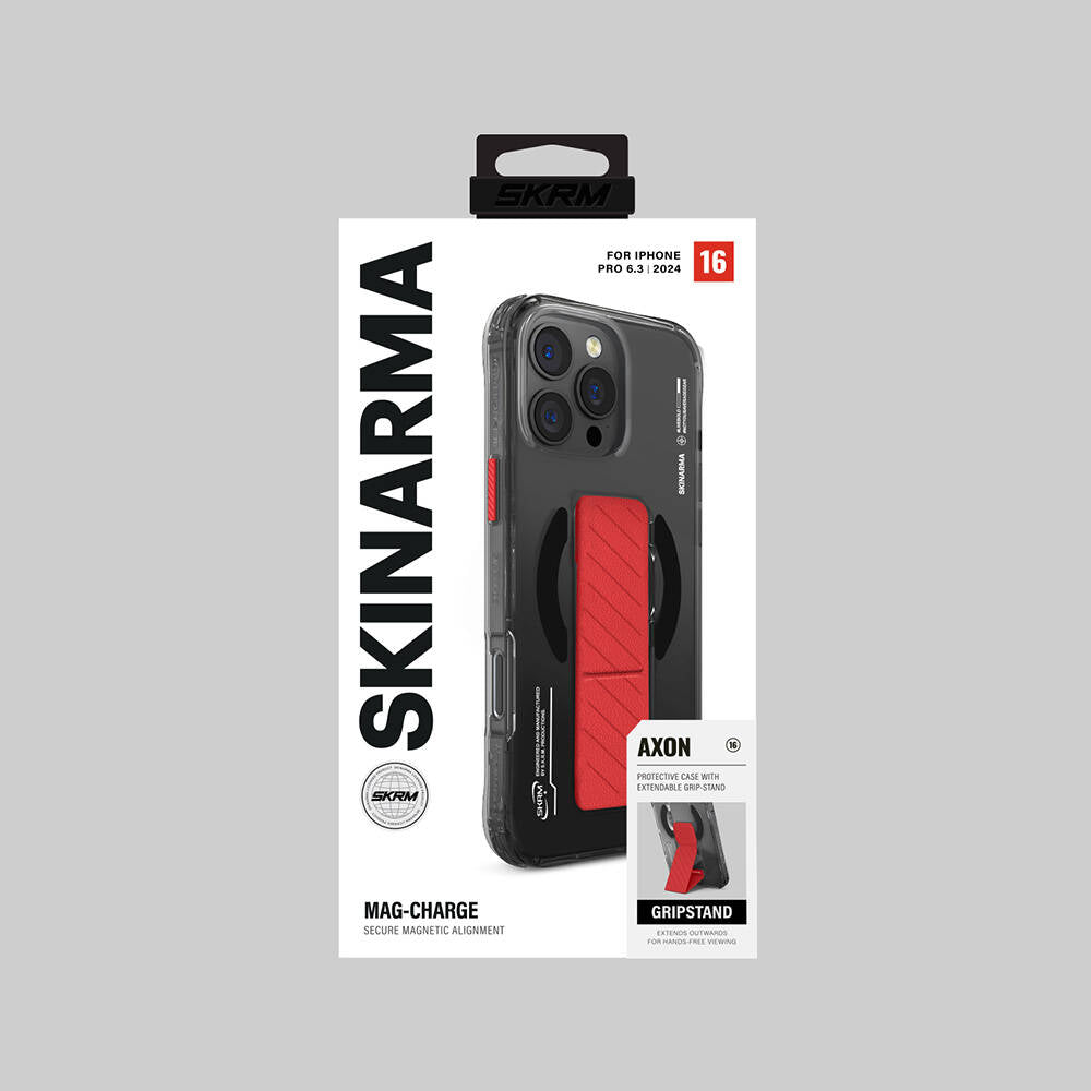 iPhone 16 Pro Kılıf M-safe Şarj Özellikli Teknoloji Desenli Standlı Skinarma Axon Kılıf