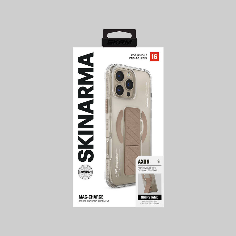 iPhone 16 Pro Kılıf M-safe Şarj Özellikli Teknoloji Desenli Standlı Skinarma Axon Kılıf
