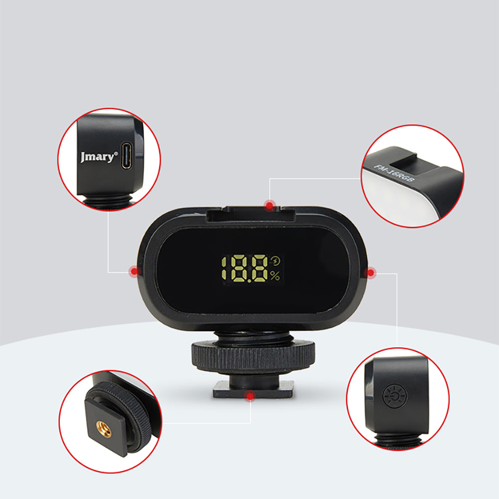 Jmary FM-16RGB Mandallı Dijital LED Göstergeli Telefon-Kamera Üstü RGB Lamba 750mAh