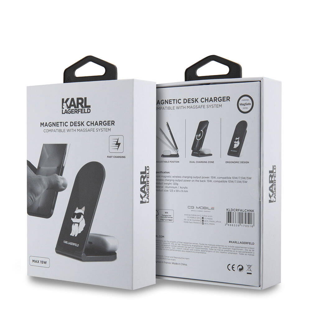 Karl Lagerfeld Orijinal Lisanslı Katlanabilir Baskılı İkonik Choupette Logolu Magnetik Kablosuz Şarj Standı