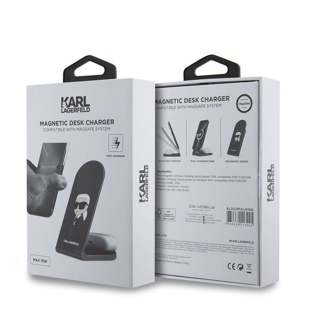 Karl Lagerfeld Orijinal Lisanslı Katlanabilir Baskılı İkonik Karl Logolu Magnetik Kablosuz Şarj Standı