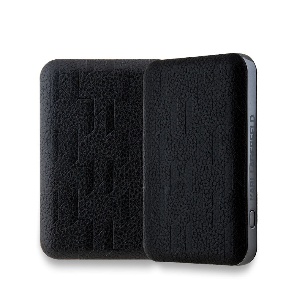 Karl Lagerfeld Orijinal Lisanslı M-safe Şarj Özellikli Led Işık Göstergeli Metal Logolu PU Deri Powerbank 5000mAh