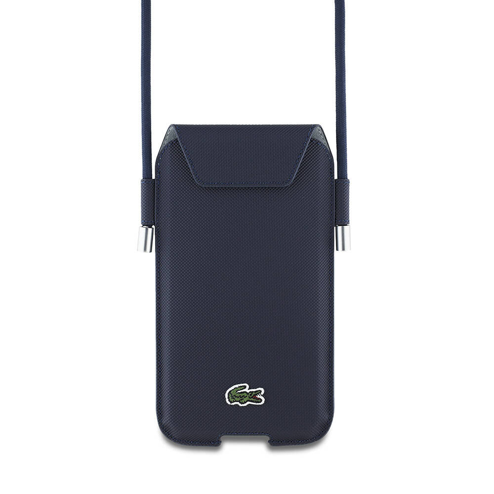 Lacoste Orijinal Lisanslı Çapraz Vücut Askılı PU Pike Desenli 6.7 inç'e Kadar Universal Kılıf