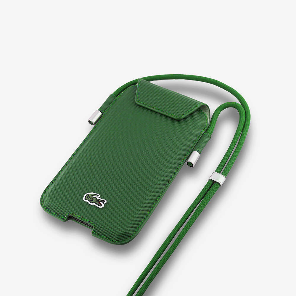 Lacoste Orijinal Lisanslı Çapraz Vücut Askılı PU Pike Desenli 6.7 inç'e Kadar Universal Kılıf