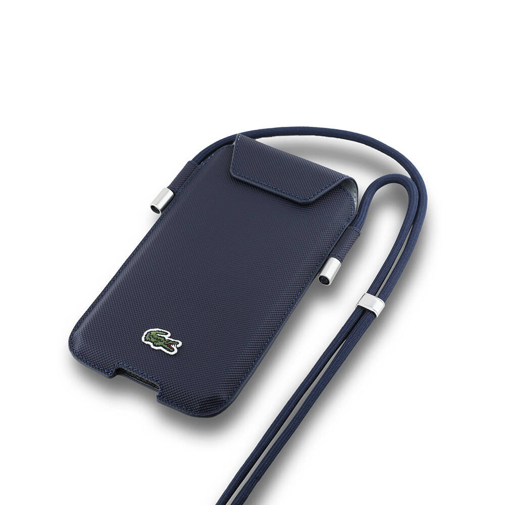 Lacoste Orijinal Lisanslı Çapraz Vücut Askılı PU Pike Desenli 6.7 inç'e Kadar Universal Kılıf