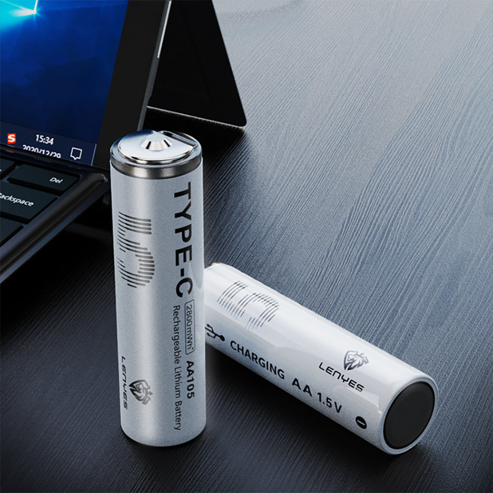Lenyes AA105 Type-C Şarj Portlu Şarj Edilebilir AA Lityum-ion Pil 2800mWh 1.5V 2 Adet