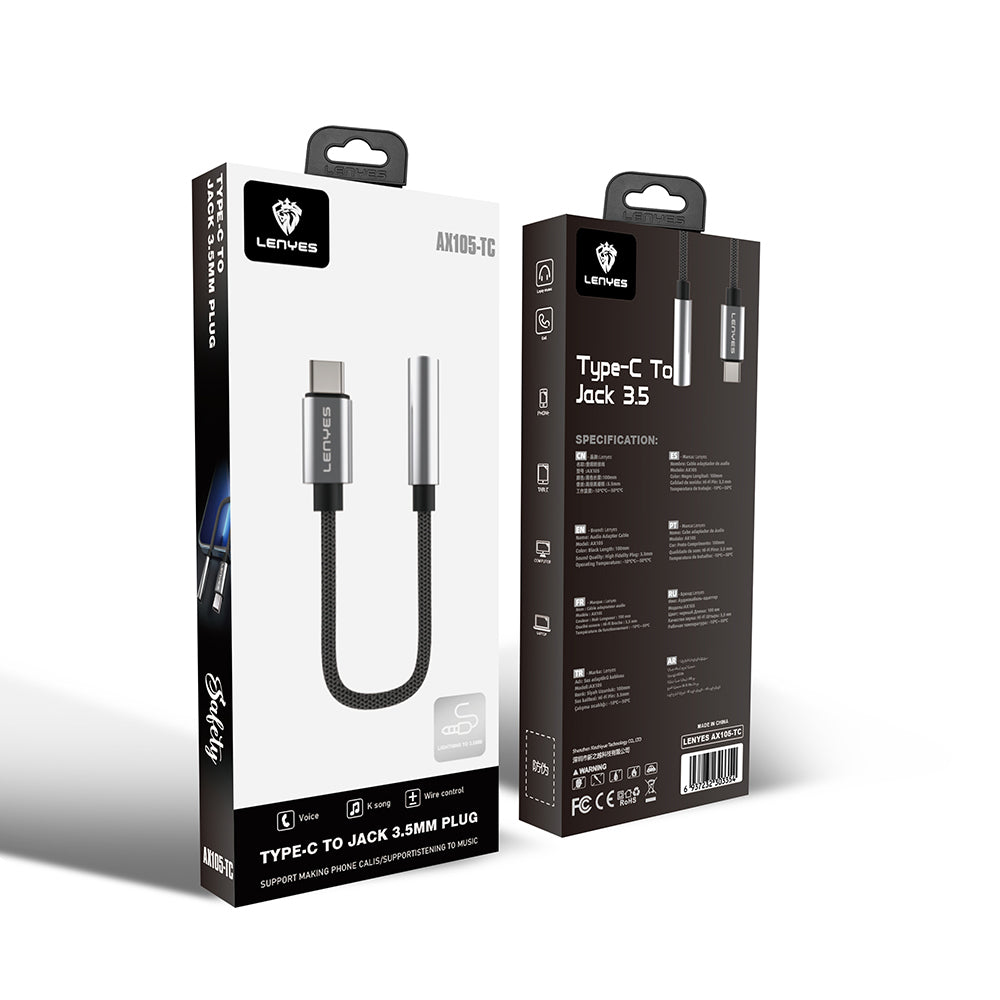 Lenyes AX105 Type-C to 3.5mm Aux Çevirici Örgülü Ses Adaptörü