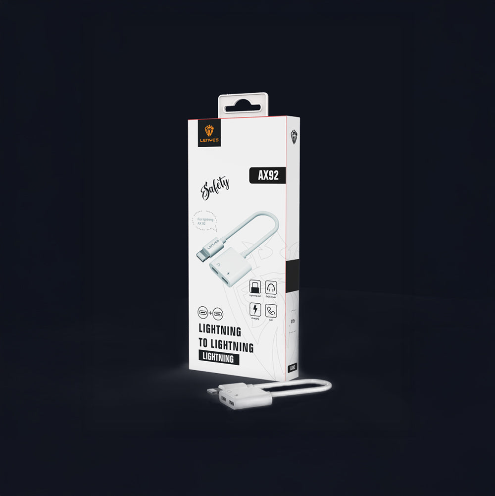 Lenyes AX92 Lightning to Lightning 2in1 Şarj ve Kulaklık Dönüştürücü Adaptör
