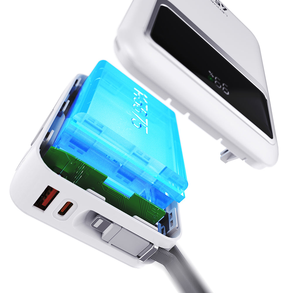 Lenyes C03-A Dijital LED Göstergeli Type-C ve Lightning Kablolu Powerbank 45W 10.000mAh