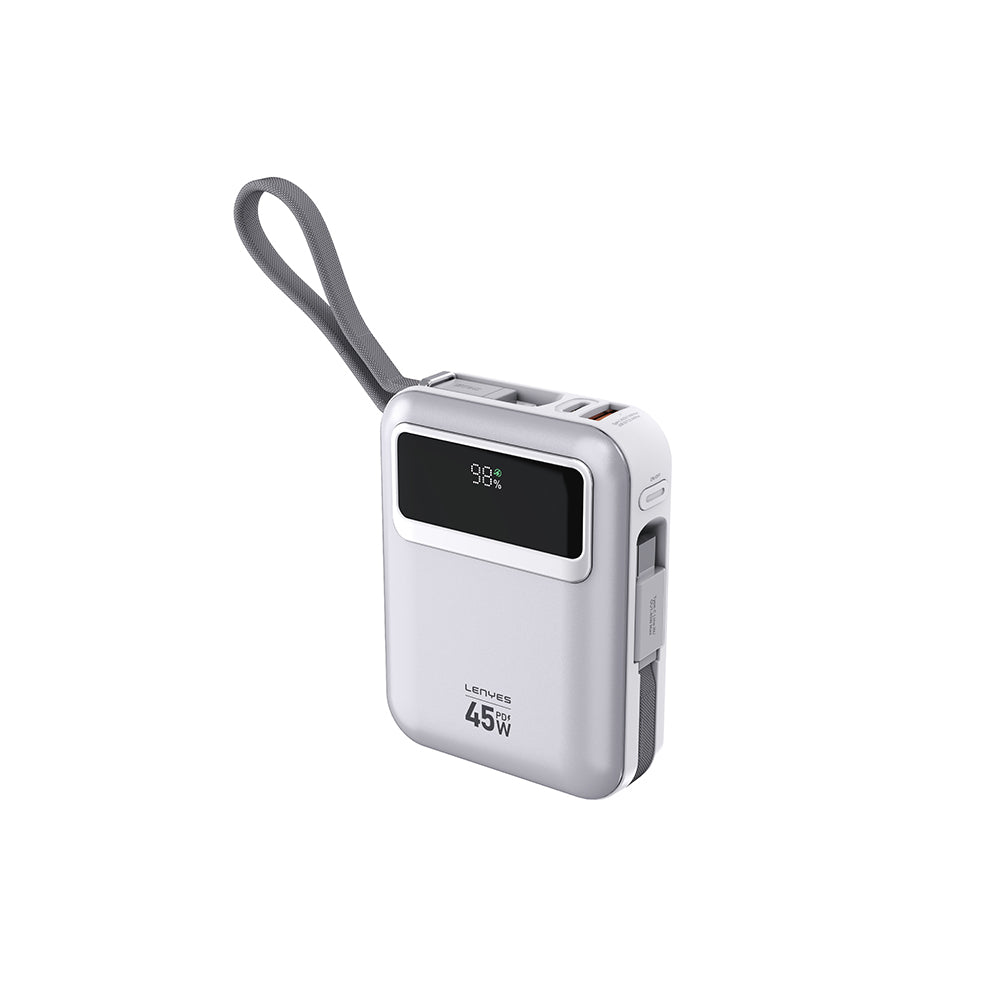 Lenyes C04-A Dijital LED Göstergeli Type-C ve Lightning Kablolu Powerbank 45W 5000mAh