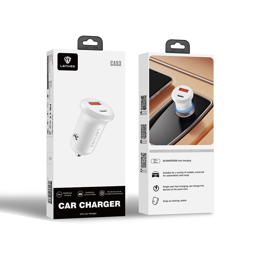 Lenyes CA53 Hızlı Şarj Özellikli Dual Type-C + USB-A Portlu Mini Araç Şarj Aleti 30W