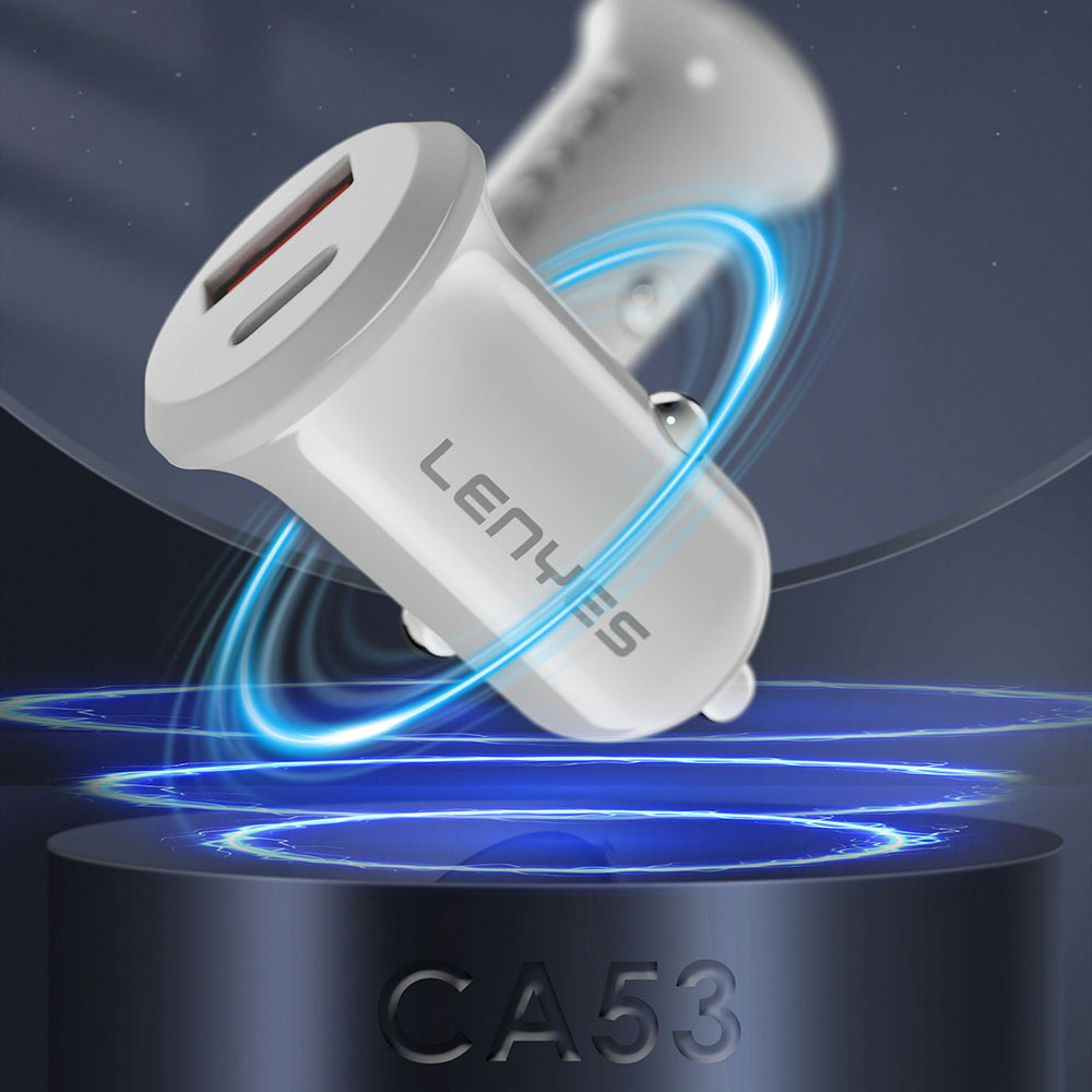 Lenyes CA53 Hızlı Şarj Özellikli Dual Type-C + USB-A Portlu Mini Araç Şarj Aleti 30W