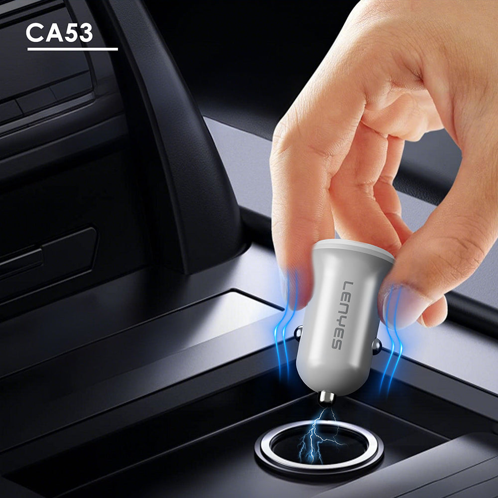 Lenyes CA53 Hızlı Şarj Özellikli Dual Type-C + USB-A Portlu Mini Araç Şarj Aleti 30W