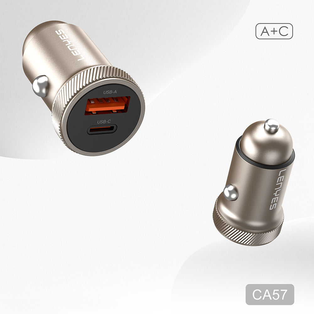 Lenyes CA57 Hızlı Şarj Özellikli Dual Type-C + USB-A Portlu Mini Araç Şarj Aleti 30W