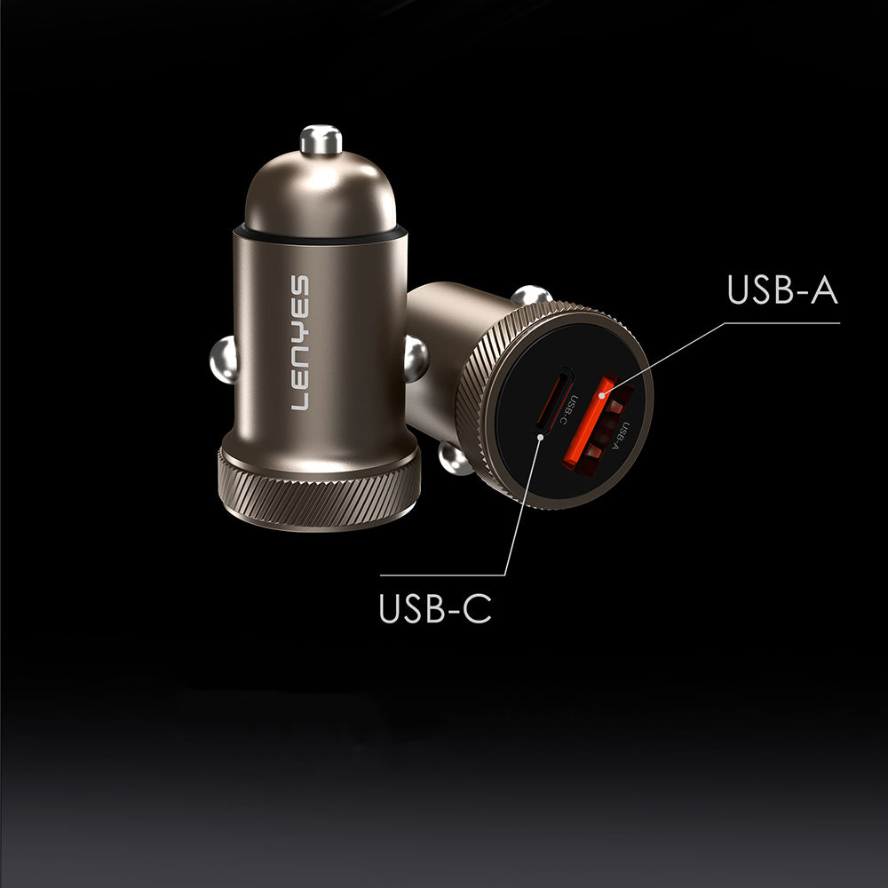 Lenyes CA57 Hızlı Şarj Özellikli Dual Type-C + USB-A Portlu Mini Araç Şarj Aleti 30W