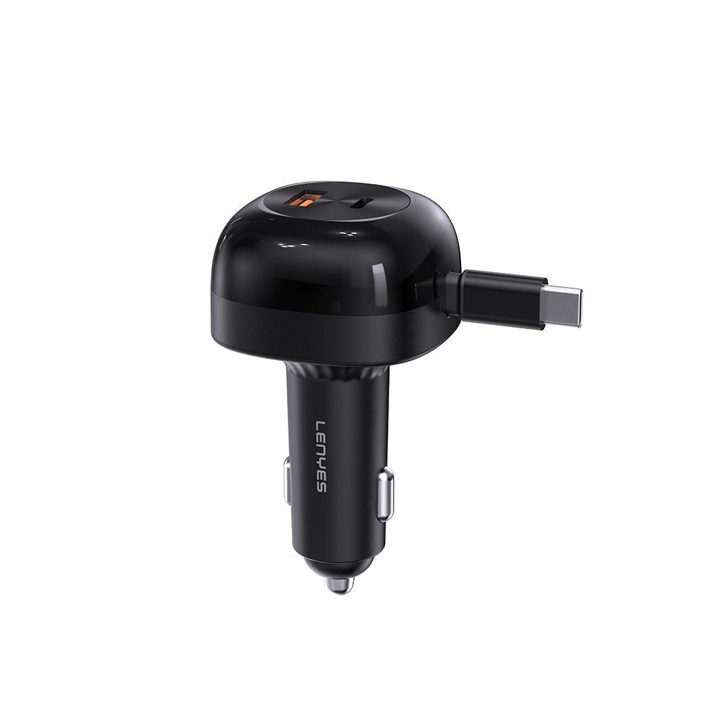 Lenyes CA59 Type-C Kablolu Hızlı Şarj Özellikli Type-C + USB-A Portlu Araç Şarj Aleti PD 60W