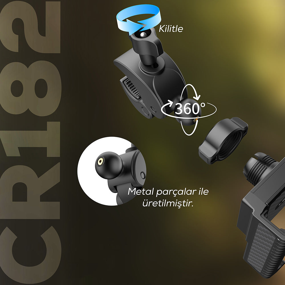 Lenyes CR182 360 Derece Ayarlanabilir Çift Kilitli Bisiklet ve Motosiklet Telefon Tutucu