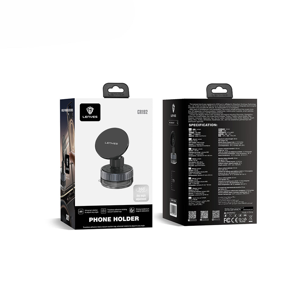 Lenyes CR192 Vakum Özellikli 360 Derece Dönebilen Magnetik Telefon Tutucu