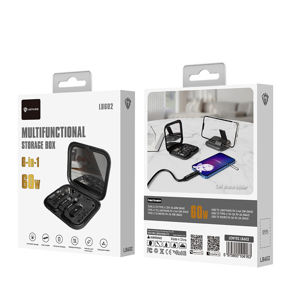 Lenyes LB602 6in1 Type-C to Type-C Kablolu 60W Çevirici Adaptör Seti Standlı Saklama Kutusu