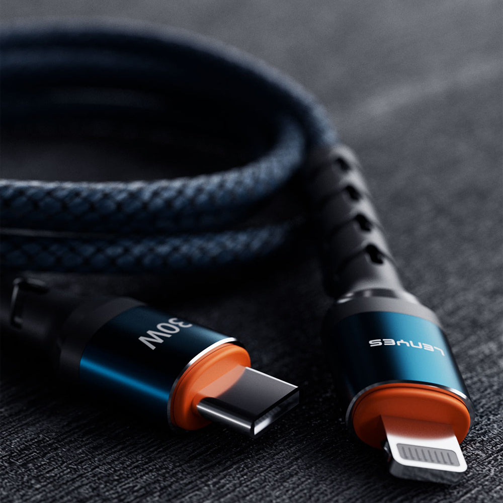 Lenyes LC515 Type-C to Lightning Hızlı Şarj Özellikli Örgülü Data ve Şarj Kablosu 30W 1M