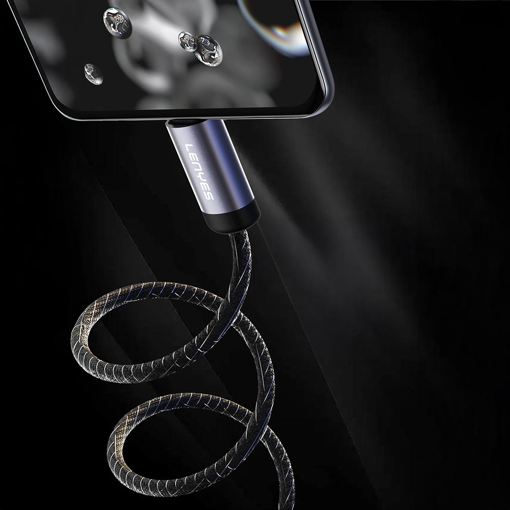 Lenyes LC537 Type-C to Lightning Hızlı Şarj Özellikli Örgülü Data ve Şarj Kablosu 27W 1M
