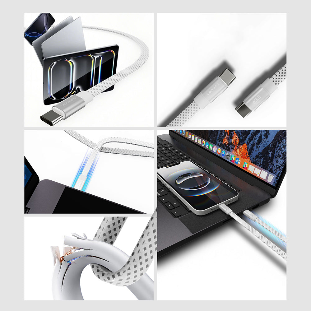 Lenyes LC538 Type-C to Lightning Hızlı Şarj Özellikli 48D Aramid Fiber Örgü Tasarımlı Data ve Şarj Kablosu 27W 1M