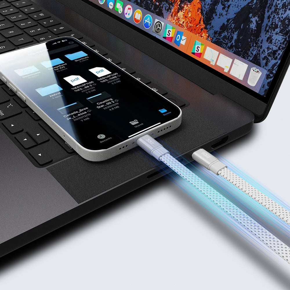 Lenyes LC538 Type-C to Lightning Hızlı Şarj Özellikli 48D Aramid Fiber Örgü Tasarımlı Data ve Şarj Kablosu 27W 1M