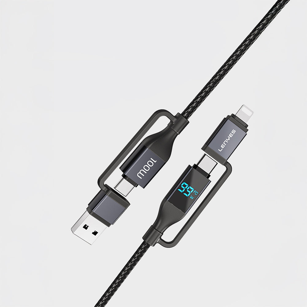 Lenyes LC542 Dijital Göstergeli 4in1 USB-A - Type-C + Type-C to Lightning 100W 1M