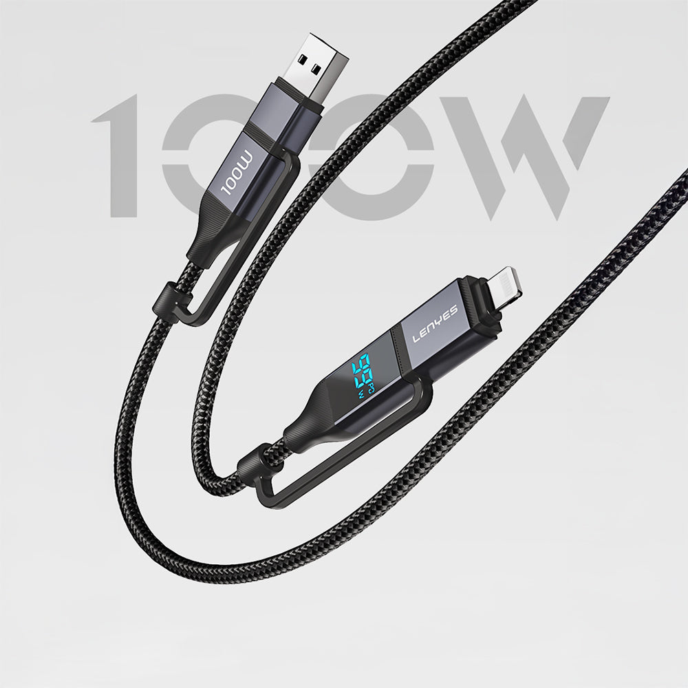 Lenyes LC542 Dijital Göstergeli 4in1 USB-A - Type-C + Type-C to Lightning 100W 1M