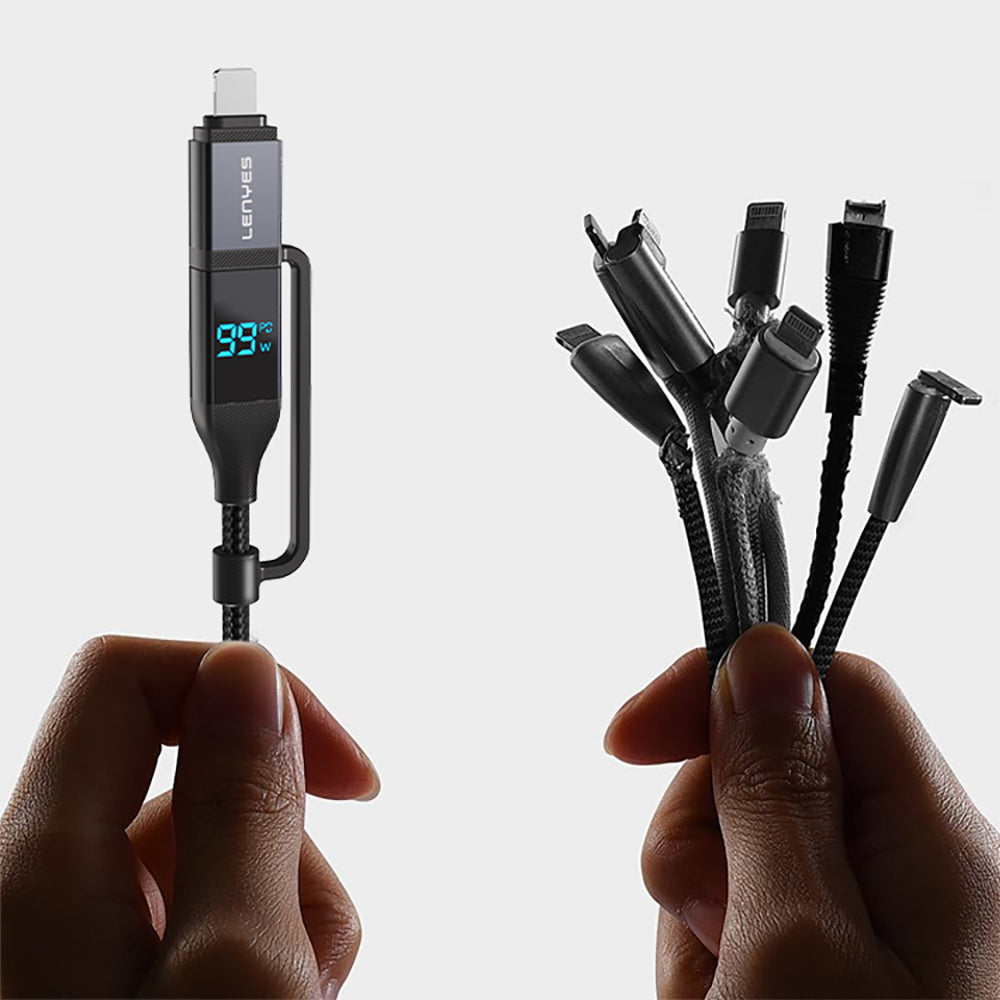 Lenyes LC542 Dijital Göstergeli 4in1 USB-A - Type-C + Type-C to Lightning 100W 1M