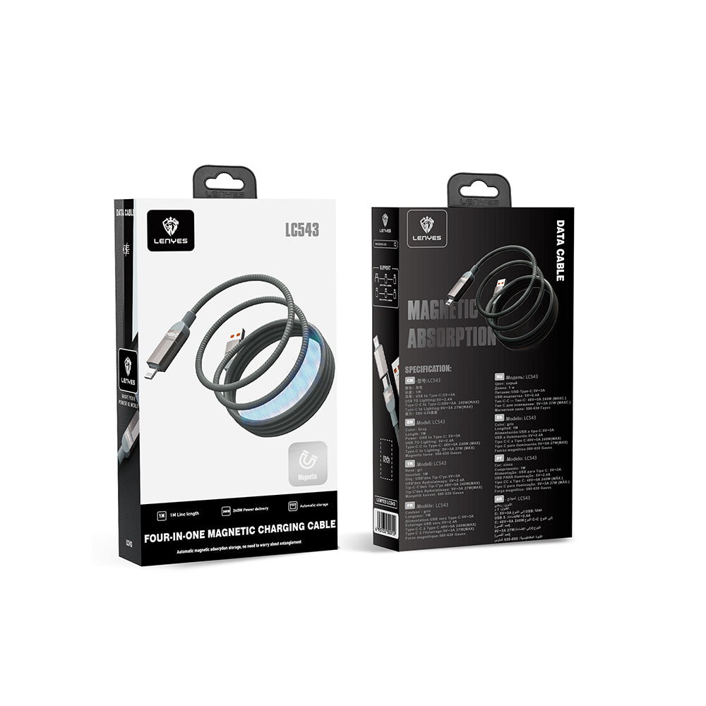 Lenyes LC543 4in1 Hızlı Şarj Özellikli USB-A - Type-C + Type-C to Lightning Data ve Şarj Kablosu 240W 1M