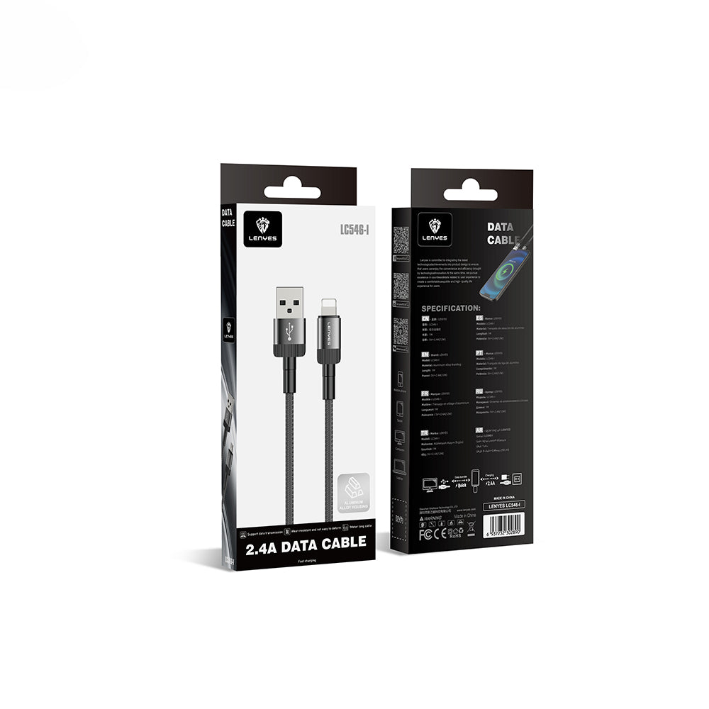 Lenyes LC546 USB-A to Lightning Örgü Tasarımlı Hızlı Şarj Özellikli Data ve Şarj Kablosu 12W 1M