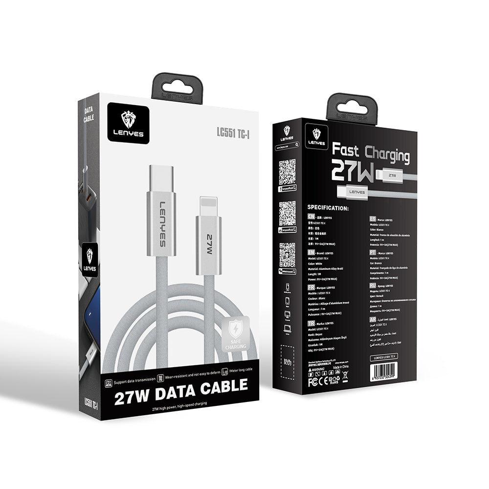 Lenyes LC551 Type-C to Lightning Hızlı Şarj Özellikli Data ve Şarj Kablosu 27W 1M