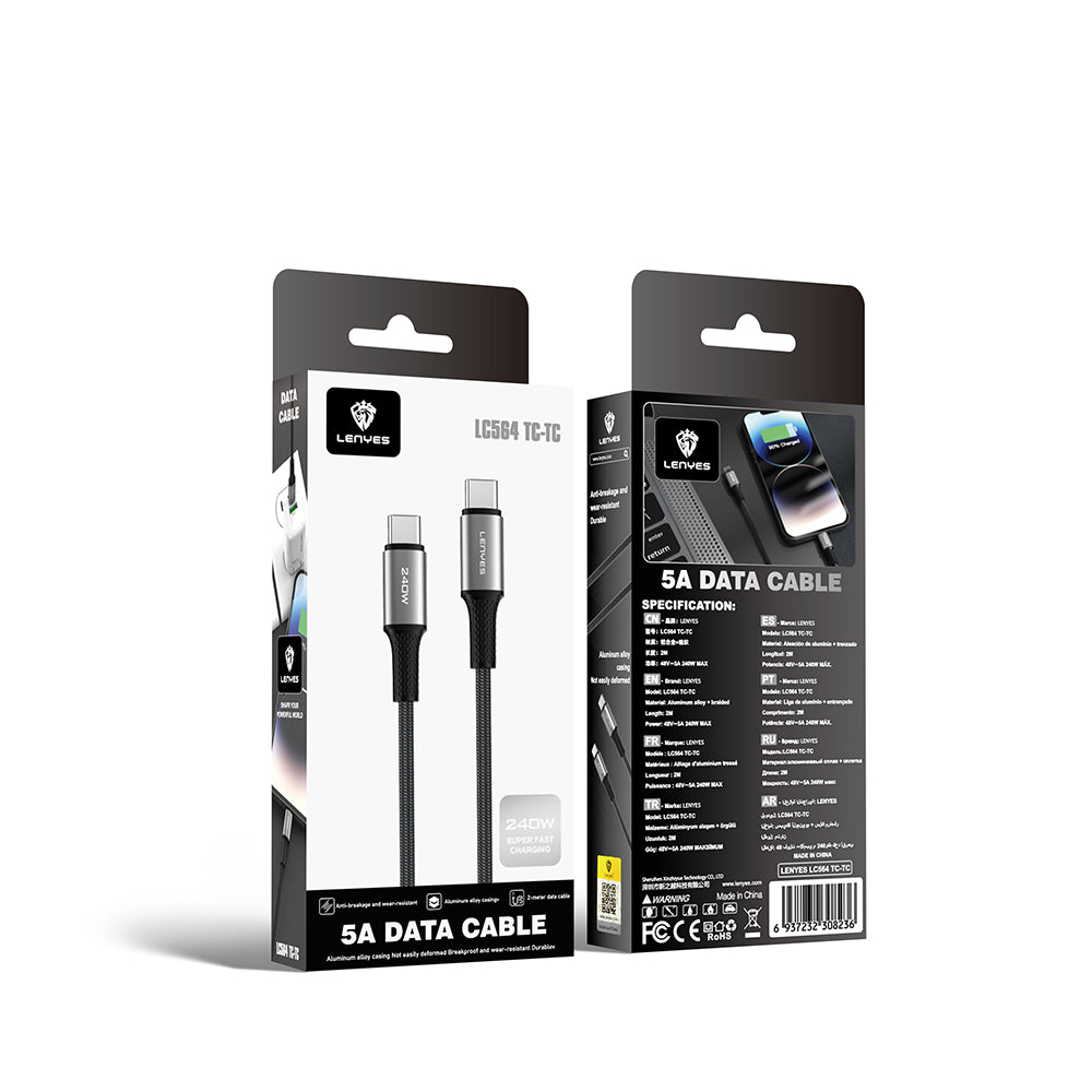 Lenyes LC564 Type-C to Type-C PD Örgü Tasarımlı Hızlı Şarj Özellikli Data ve Şarj Kablosu 240W 2M
