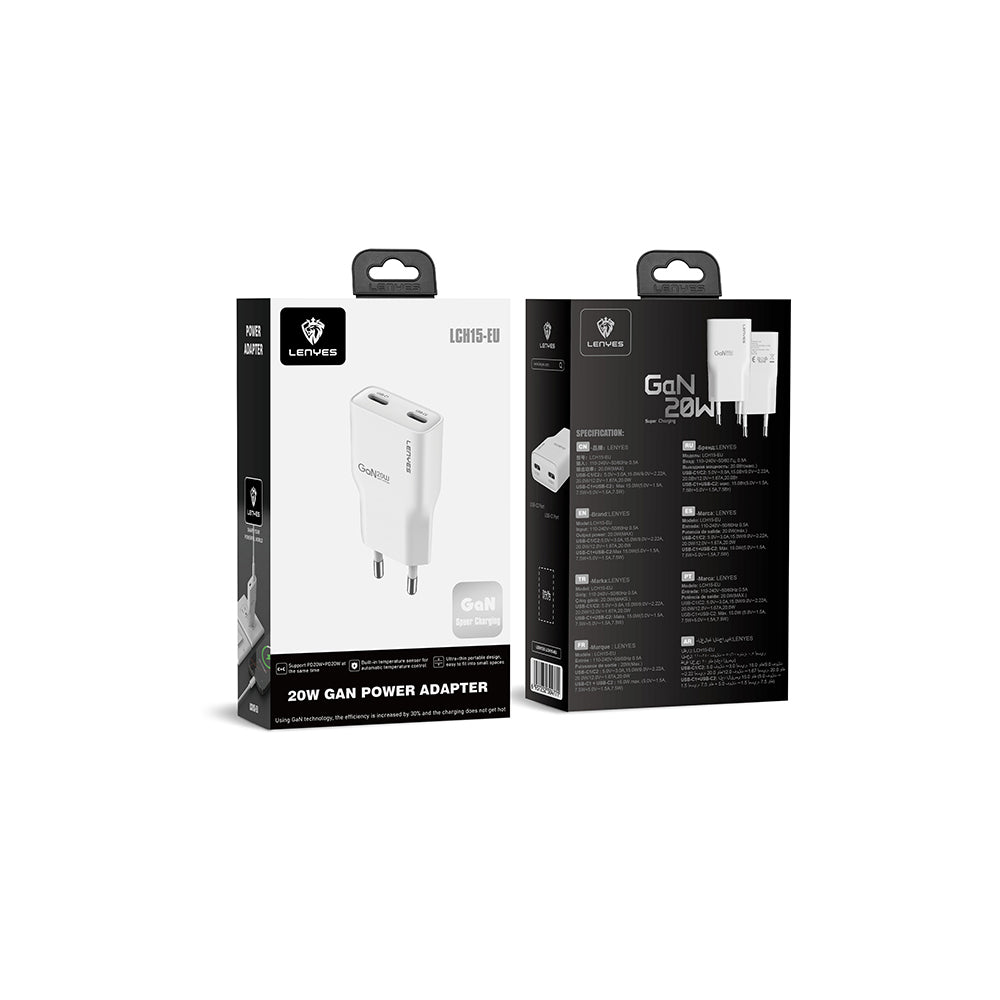 Lenyes LCH15 Dual Type-C PD GaN Teknolojili Hızlı Şarj Başlığı 20W