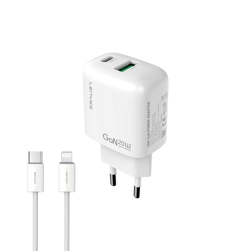 Lenyes LCH91-TC-L Type-C to Lightning GaN Teknolojili PD ve USB Hızlı Şarj Özellikli Şarj Seti 20W