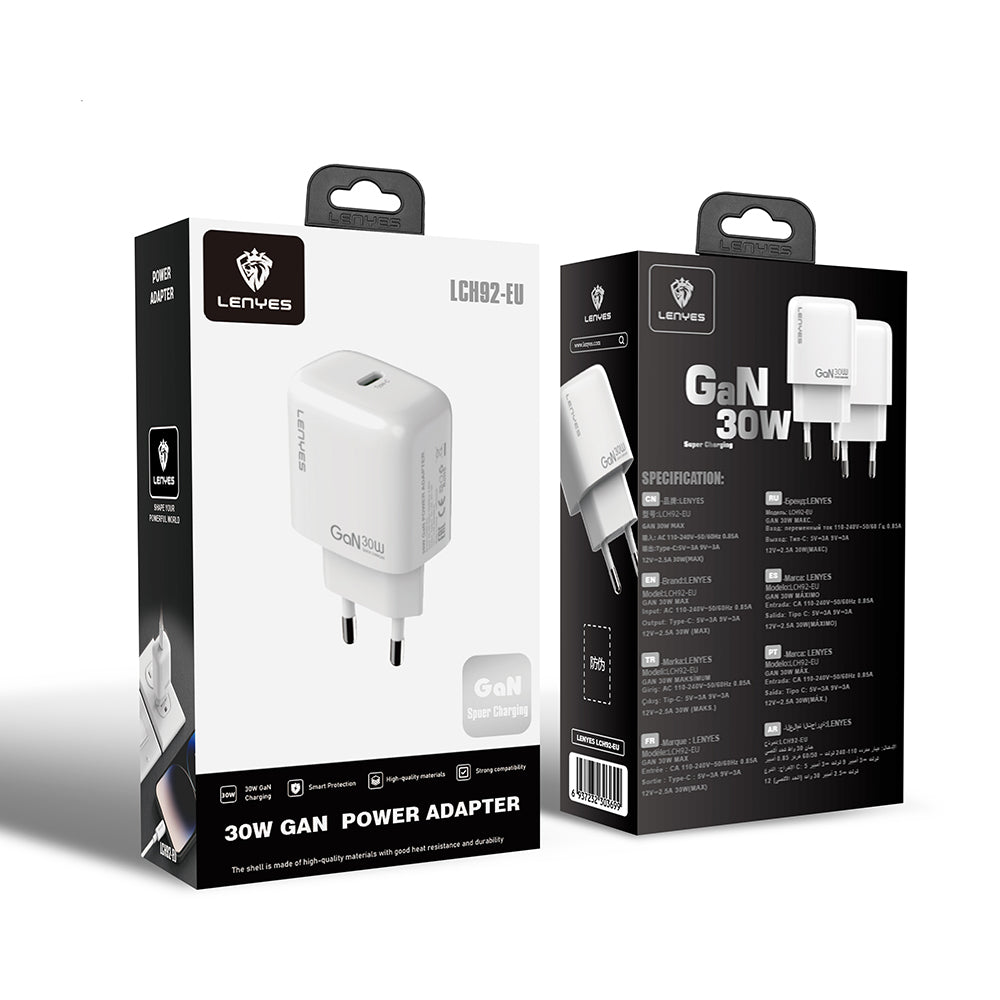 Lenyes LCH92 Type-C GaN Teknolojili PD Hızlı Şarj Özellikli Şarj Başlığı 30W