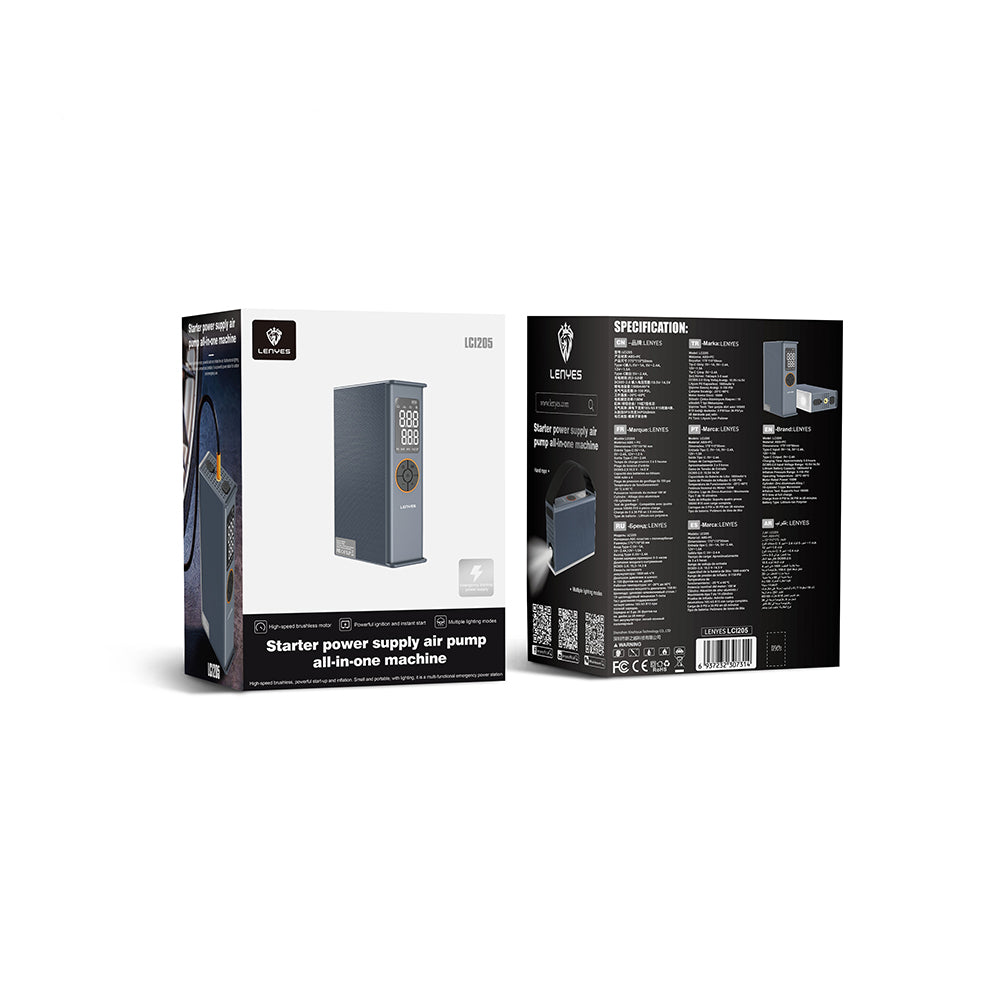 Lenyes LCI205 LED Işıklı Araç Akü Acil Durum Takviye Güç Kaynağı ve Hava Kompresörü 12V 100W 7200mAh